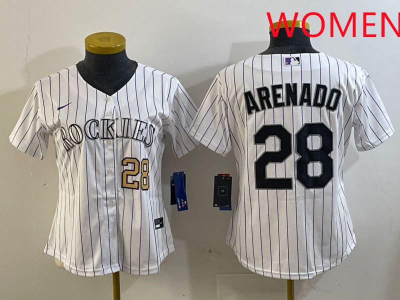 Women Colorado Rockies #28 Arenado White Stripe Game 2025 Nike MLB Jersey style 4->women mlb jersey->Women Jersey